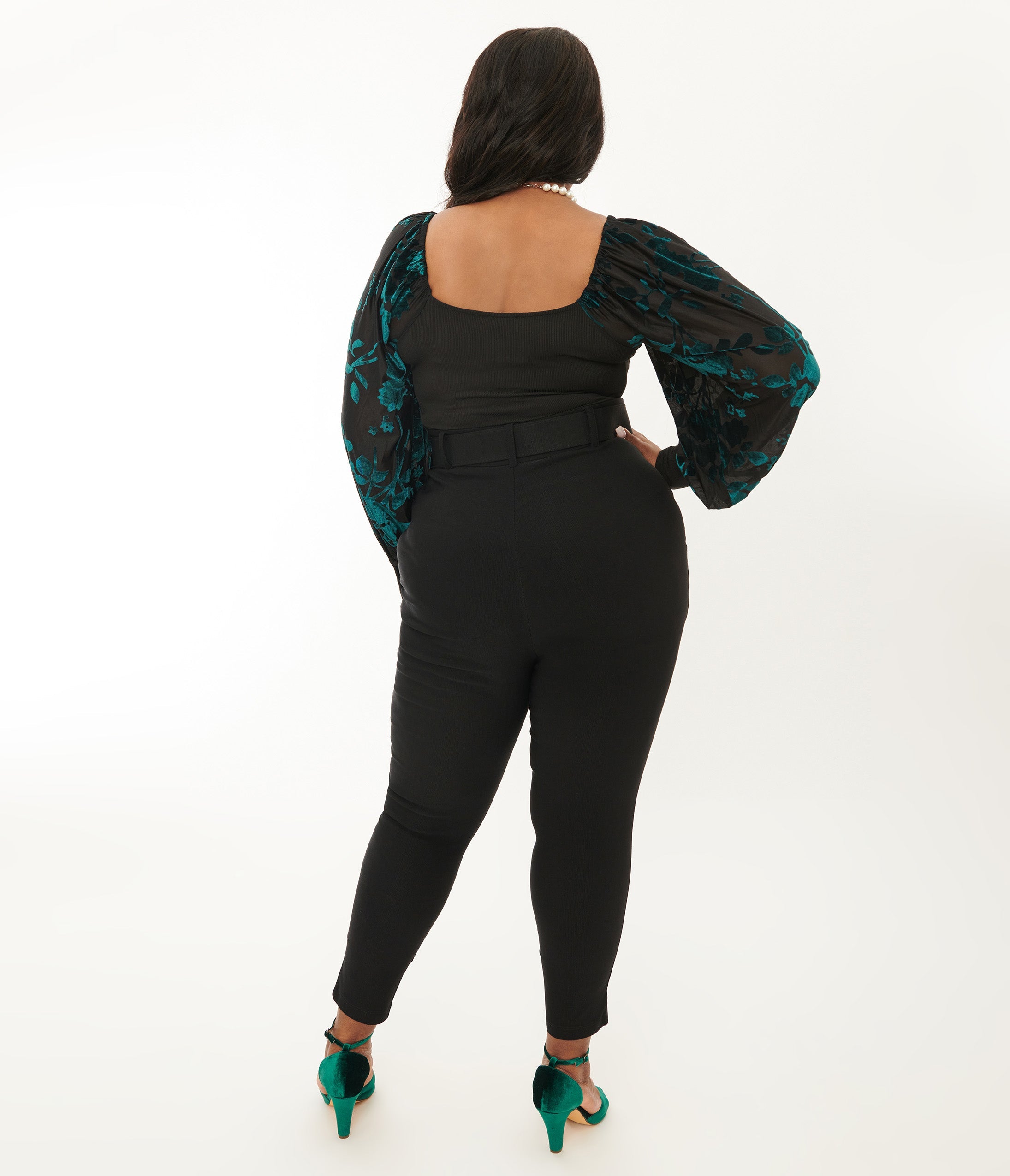 Unique Vintage Plus Size Black Belted Rizzo Cigarette Pants