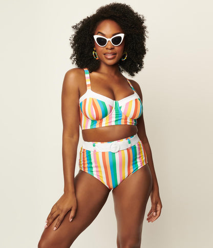 Unique Vintage Pride Rainbow Stripes Belted Redondo Swim Bottoms - Unique Vintage - Womens, SWIM, BOTTOM