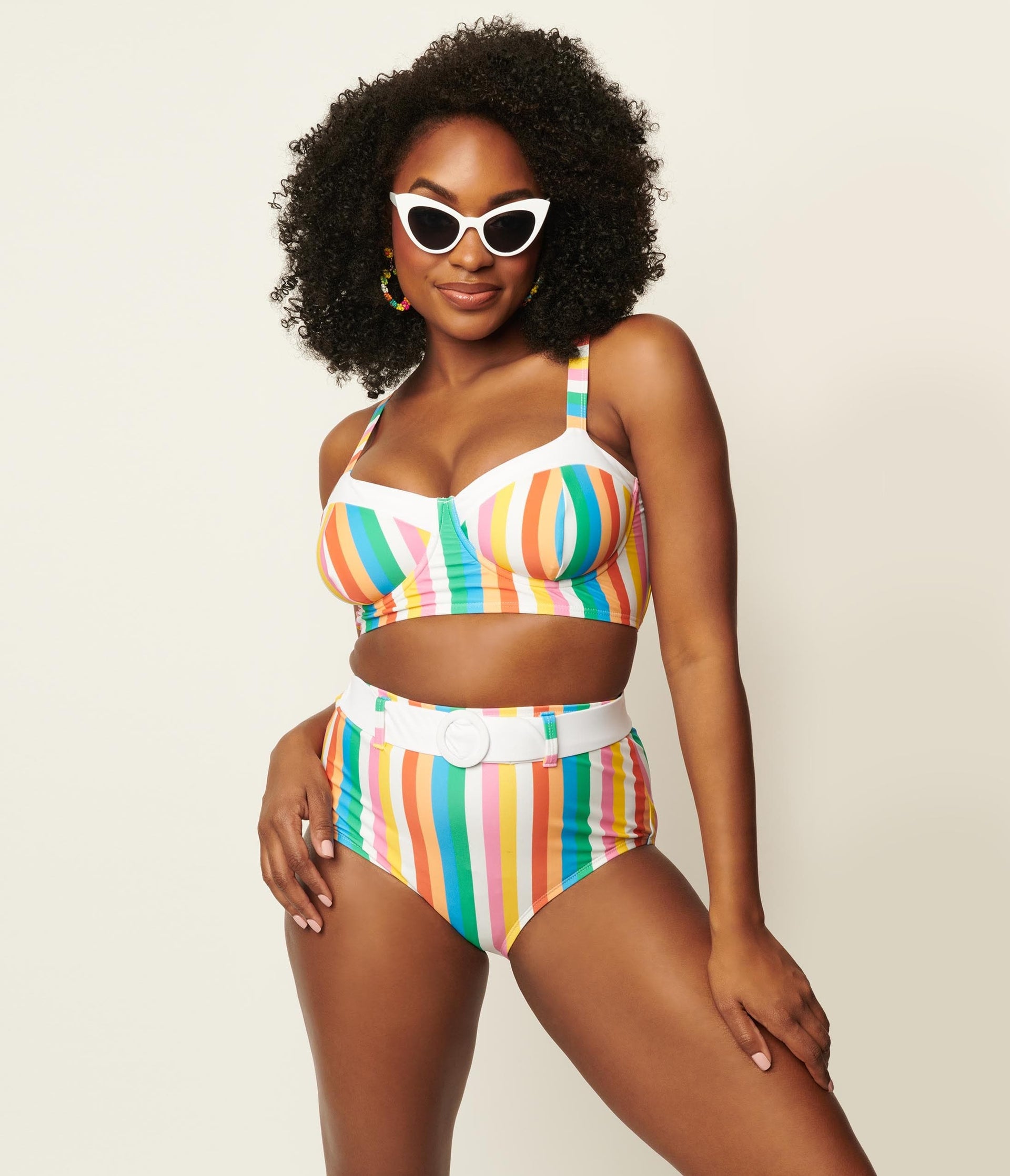 Unique Vintage Pride Rainbow Stripes Belted Redondo Swim Bottoms - Unique Vintage - Womens, SWIM, BOTTOM