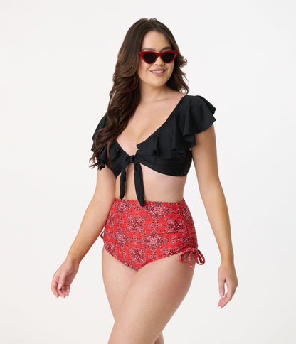 Unique Vintage Red Bandana Print Provincetown Swim Bottom - Unique Vintage - Womens, SWIM, BOTTOM