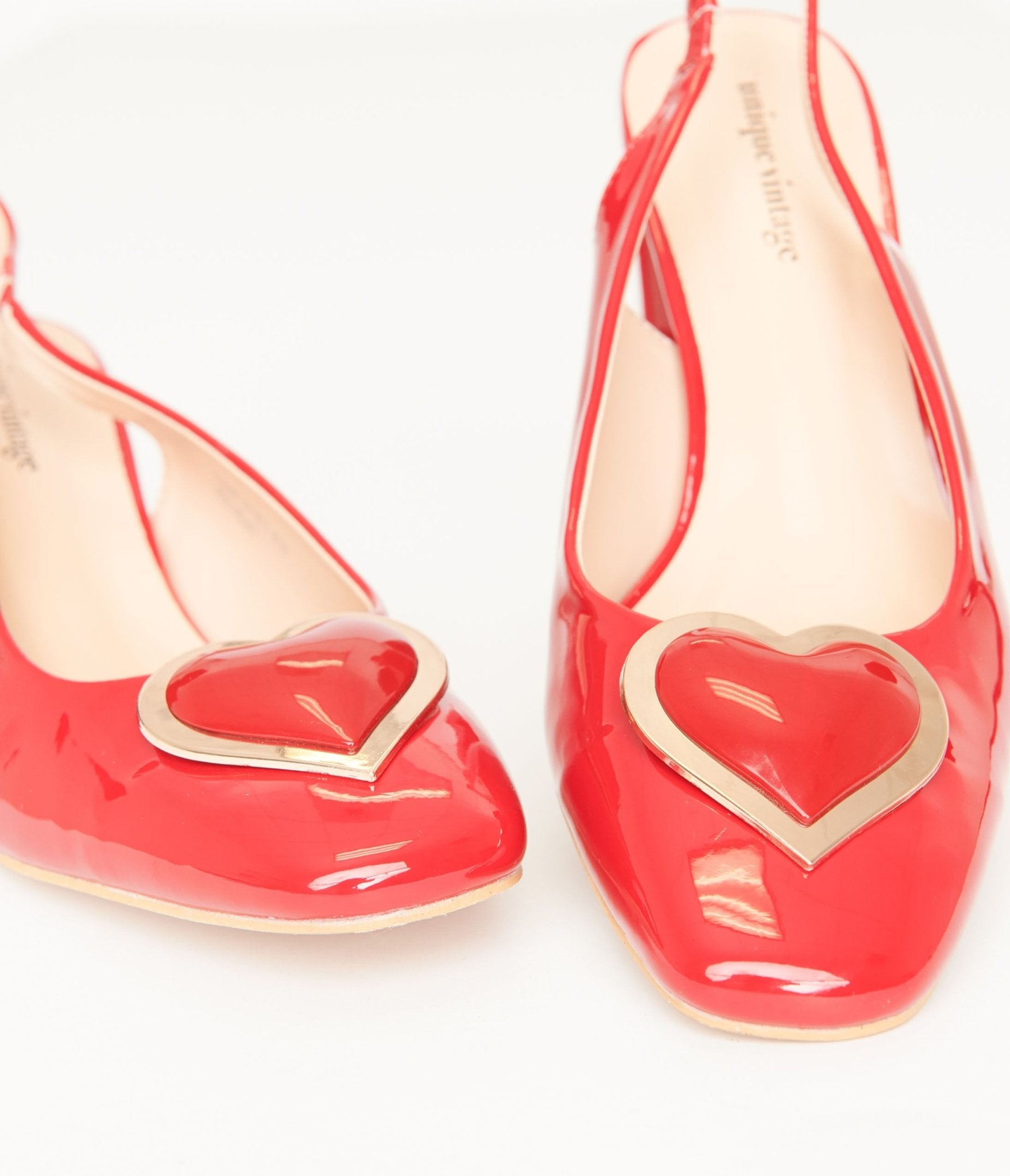 Unique Vintage Red Heart Leatherette Slingback Heels - Unique Vintage - Womens, SHOES, HEELS