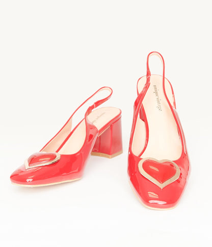 Unique Vintage Red Heart Leatherette Slingback Heels - Unique Vintage - Womens, SHOES, HEELS