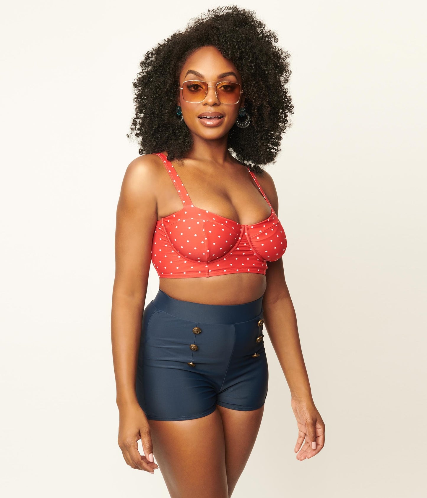 Unique Vintage Red & White Pin Dot Marlene Crop Swim Top - Unique Vintage - Womens, SWIM, TOP