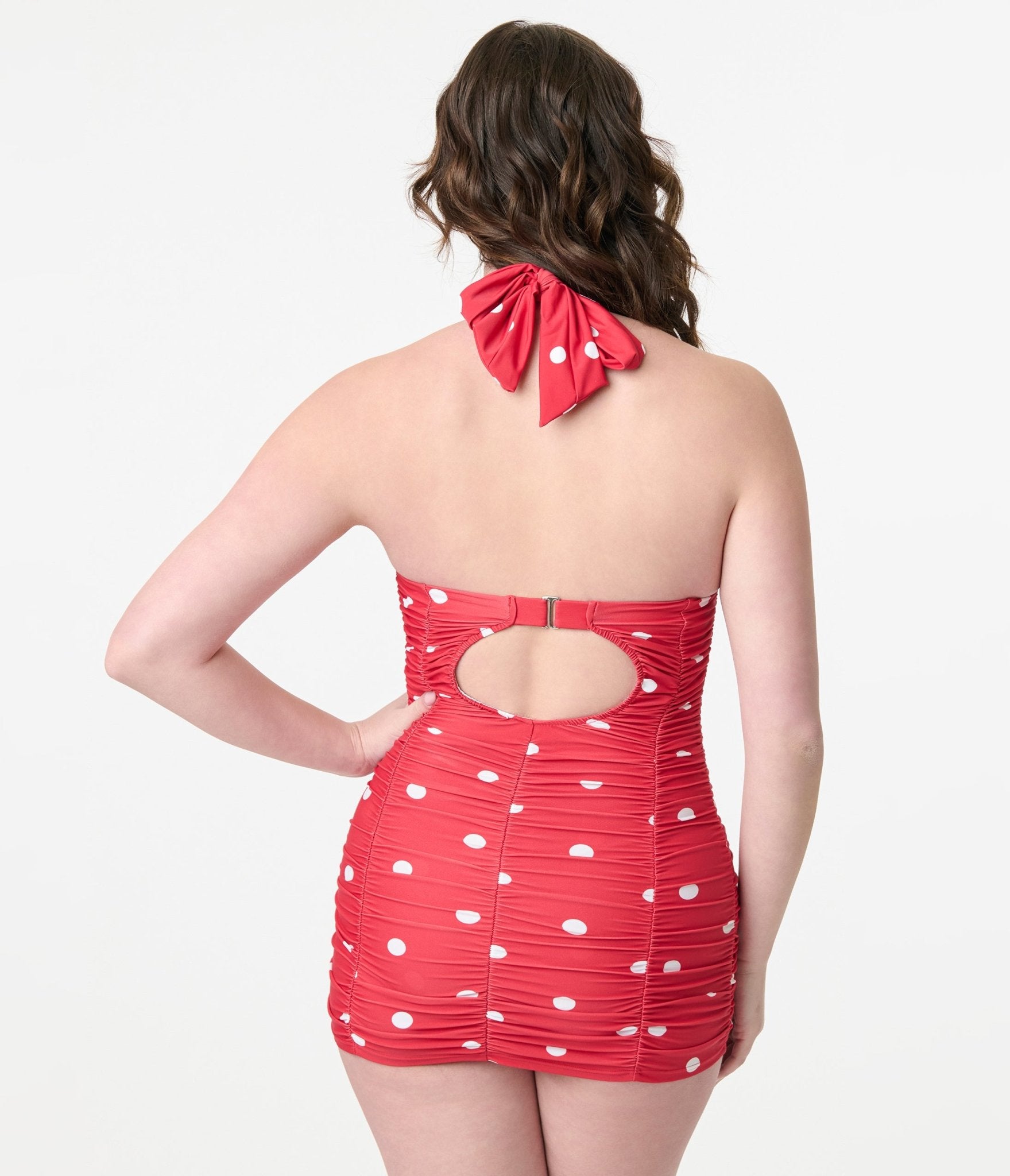 Unique Vintage Red & White Polka Dot Mansfield Halter One Piece Swimsuit - Unique Vintage - Womens, SWIM, 1 PC