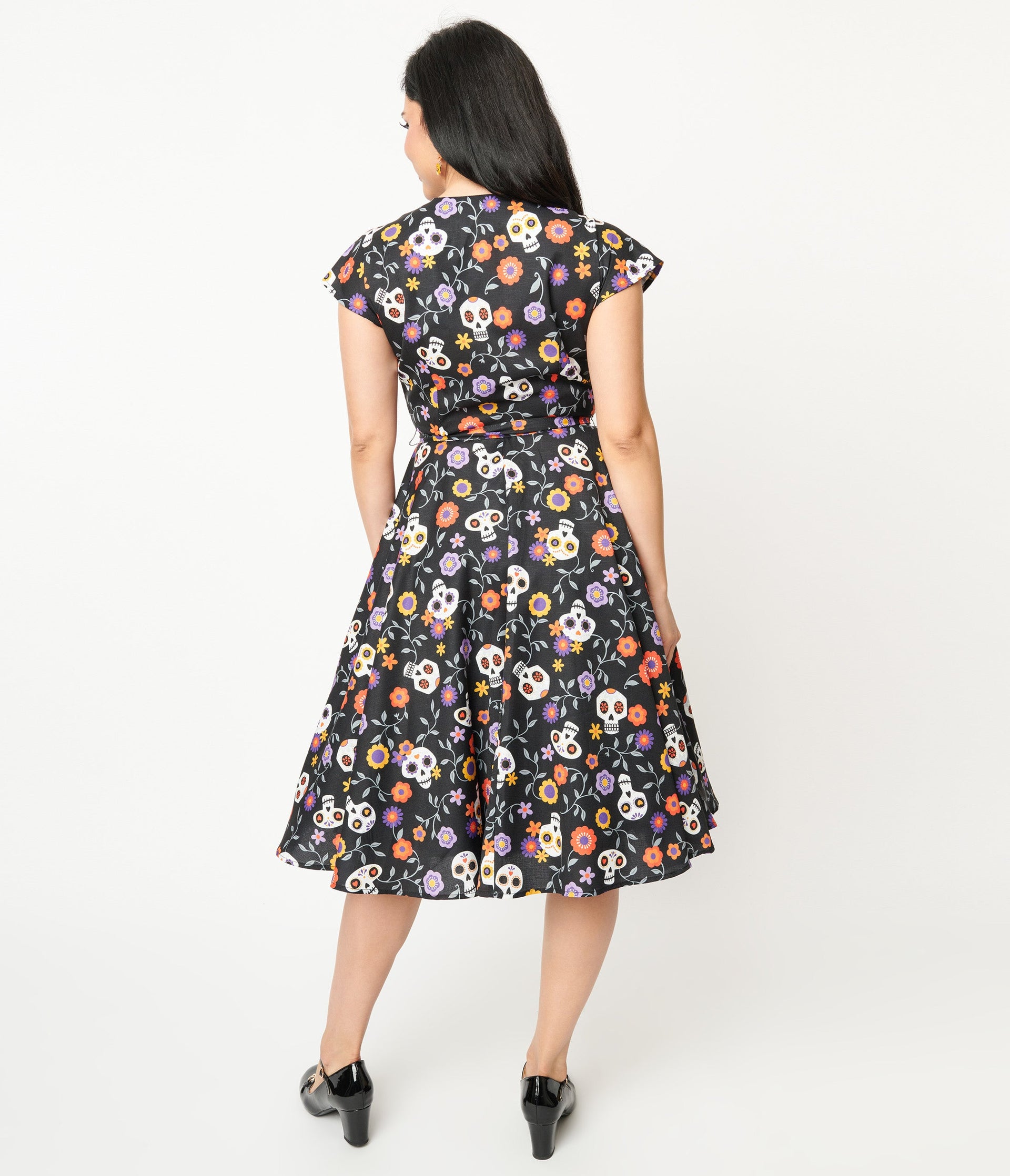 Unique Vintage Sugar Skulls Hedda Swing Dress - Unique Vintage - Womens, HALLOWEEN, DRESSES