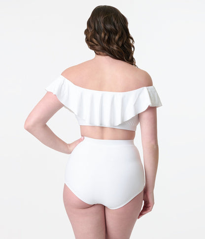 Unique Vintage White Ruched Swim Bottom - Unique Vintage - Womens, SWIM, BOTTOM