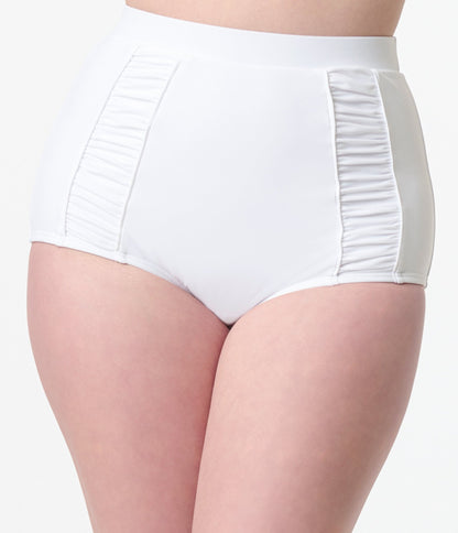 Unique Vintage White Ruched Swim Bottom - Unique Vintage - Womens, SWIM, BOTTOM