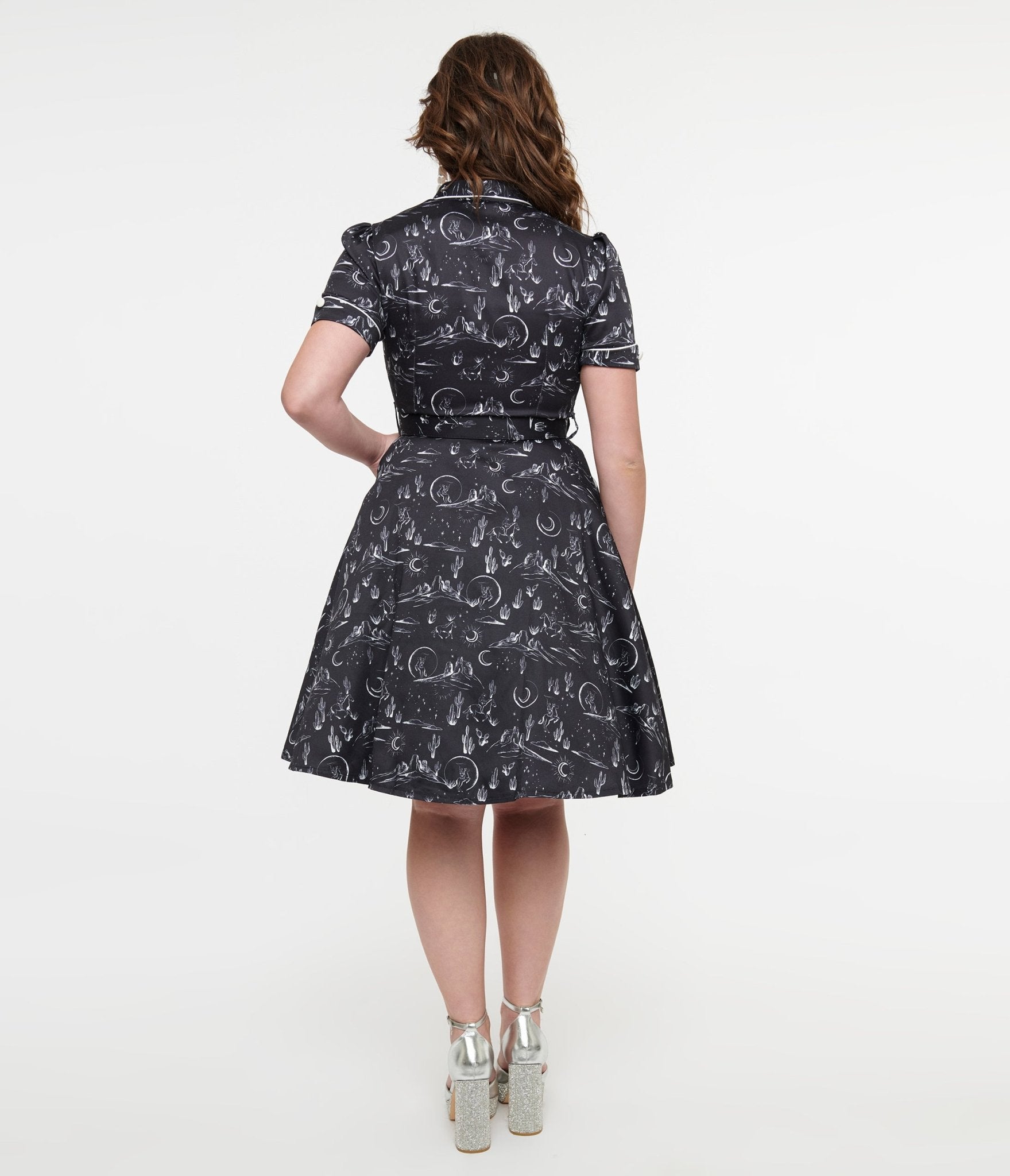 Voodoo Vixen 1950s Black & White Midnight Western Fit & Flare Dress - Unique Vintage - Womens, DRESSES, SWING