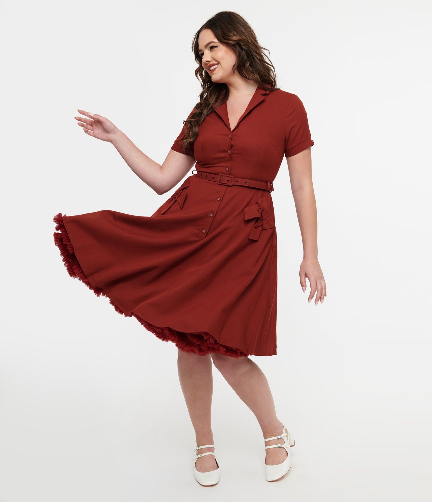 Voodoo Vixen 1950s Burgundy Bow Fit & Flare Dress - Unique Vintage - Womens, DRESSES, SWING