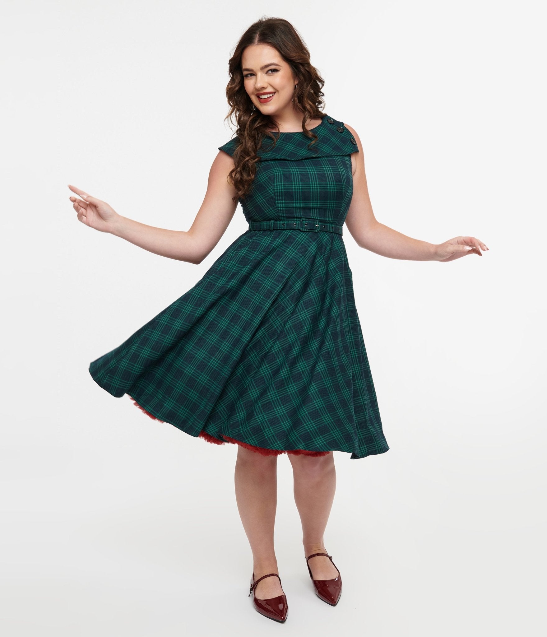 Voodoo Vixen 1950s Green Check Fit & Flare Dress - Unique Vintage - Womens, DRESSES, SWING