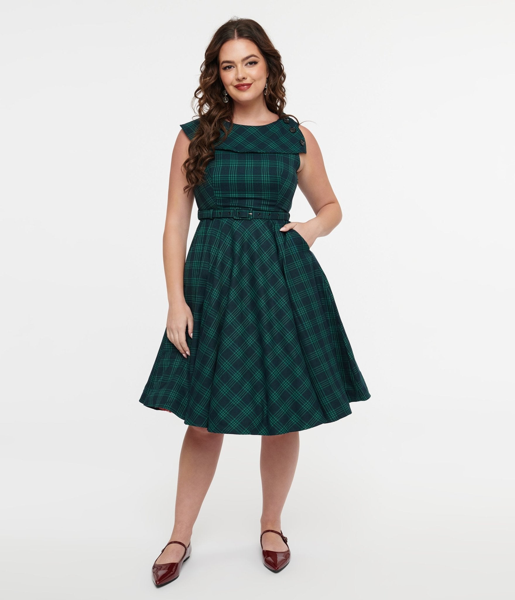 Voodoo Vixen 1950s Green Check Fit & Flare Dress - Unique Vintage - Womens, DRESSES, SWING