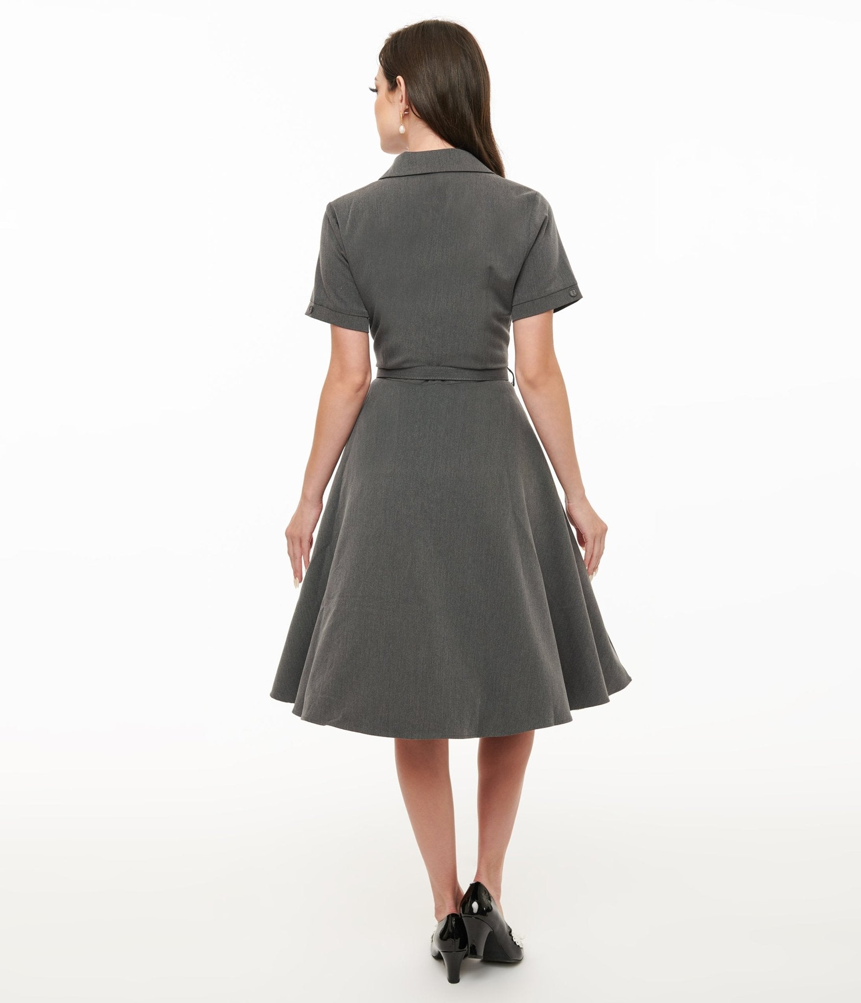 Voodoo Vixen 1950s Grey Bow Fit & Flare Dress - Unique Vintage - Womens, DRESSES, SWING