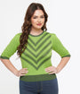 Voodoo Vixen 1960s Bright Green V Pattern Knit Top