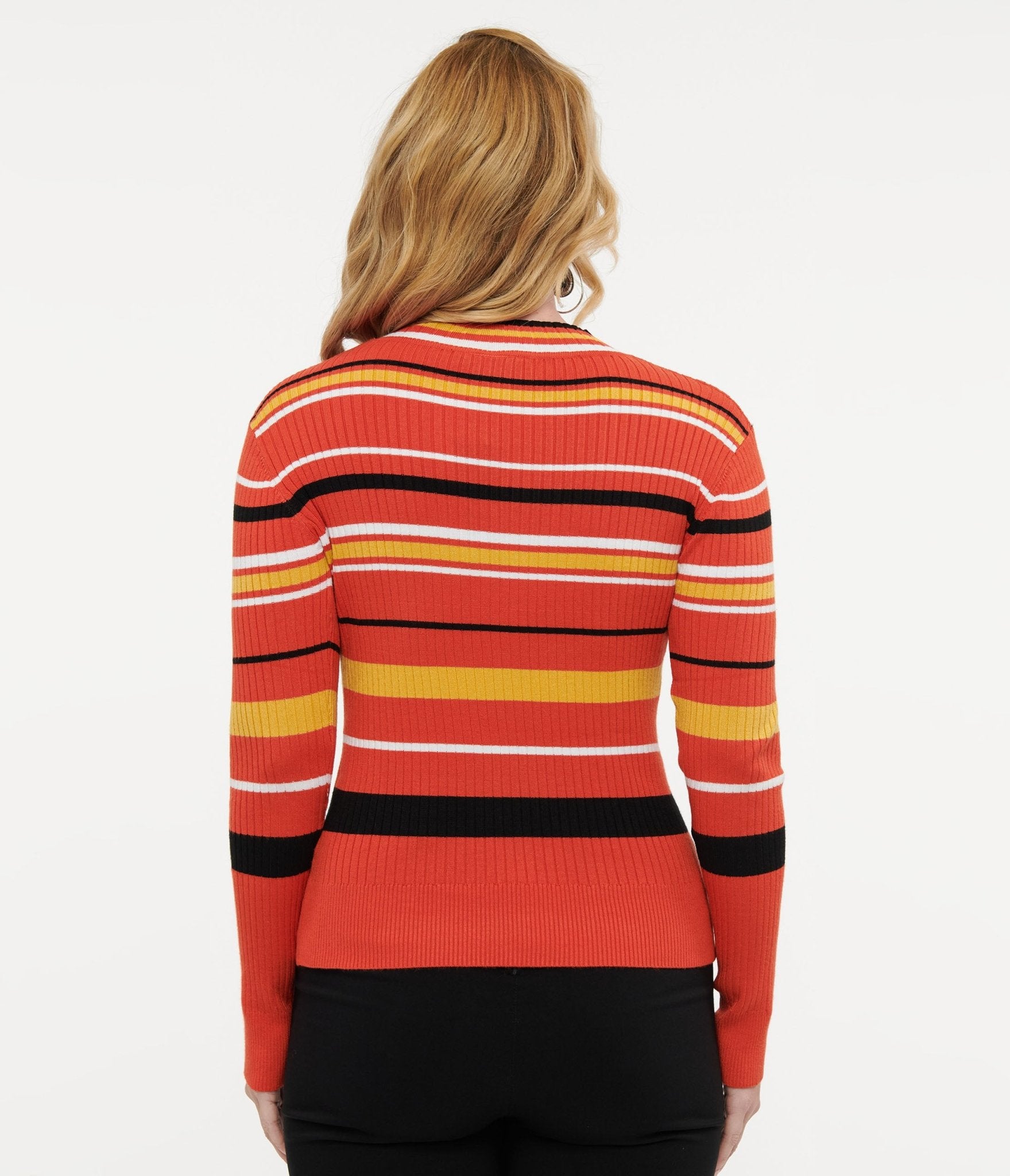 Voodoo Vixen 1970s Orange Striped High Neck Sweater - Unique Vintage - Womens, TOPS, KNIT TOPS