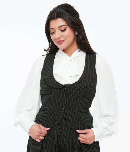 Voodoo Vixen Black & White Pinstripe Button Up Vest – Unique Vintage