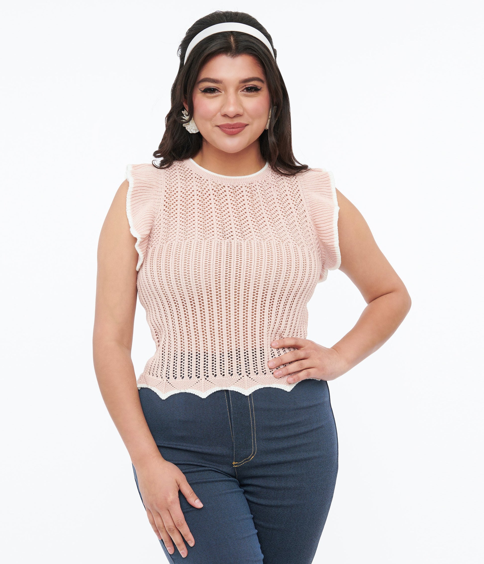 Voodoo Vixen Pink Ruffle Knit Crop Top - Unique Vintage - Womens, TOPS, WOVEN TOPS