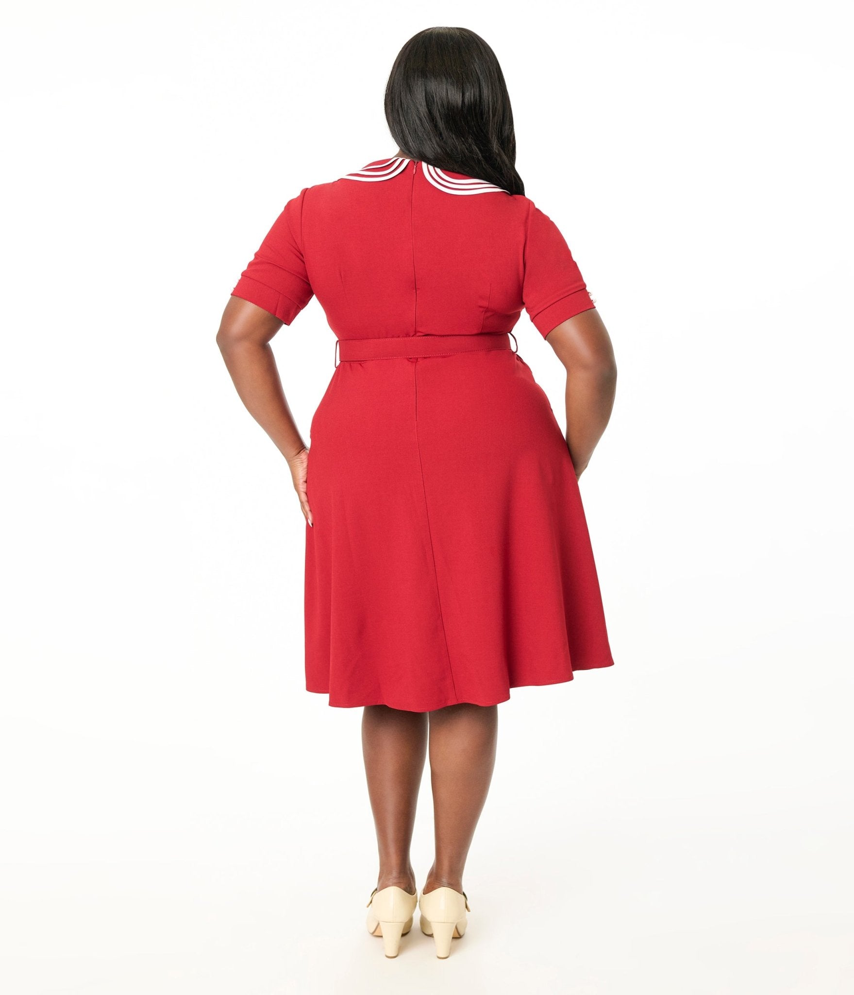 Voodoo Vixen Plus Size 1950s Red Layered Collar Swing Dress - Unique Vintage - Womens, DRESSES, SWING