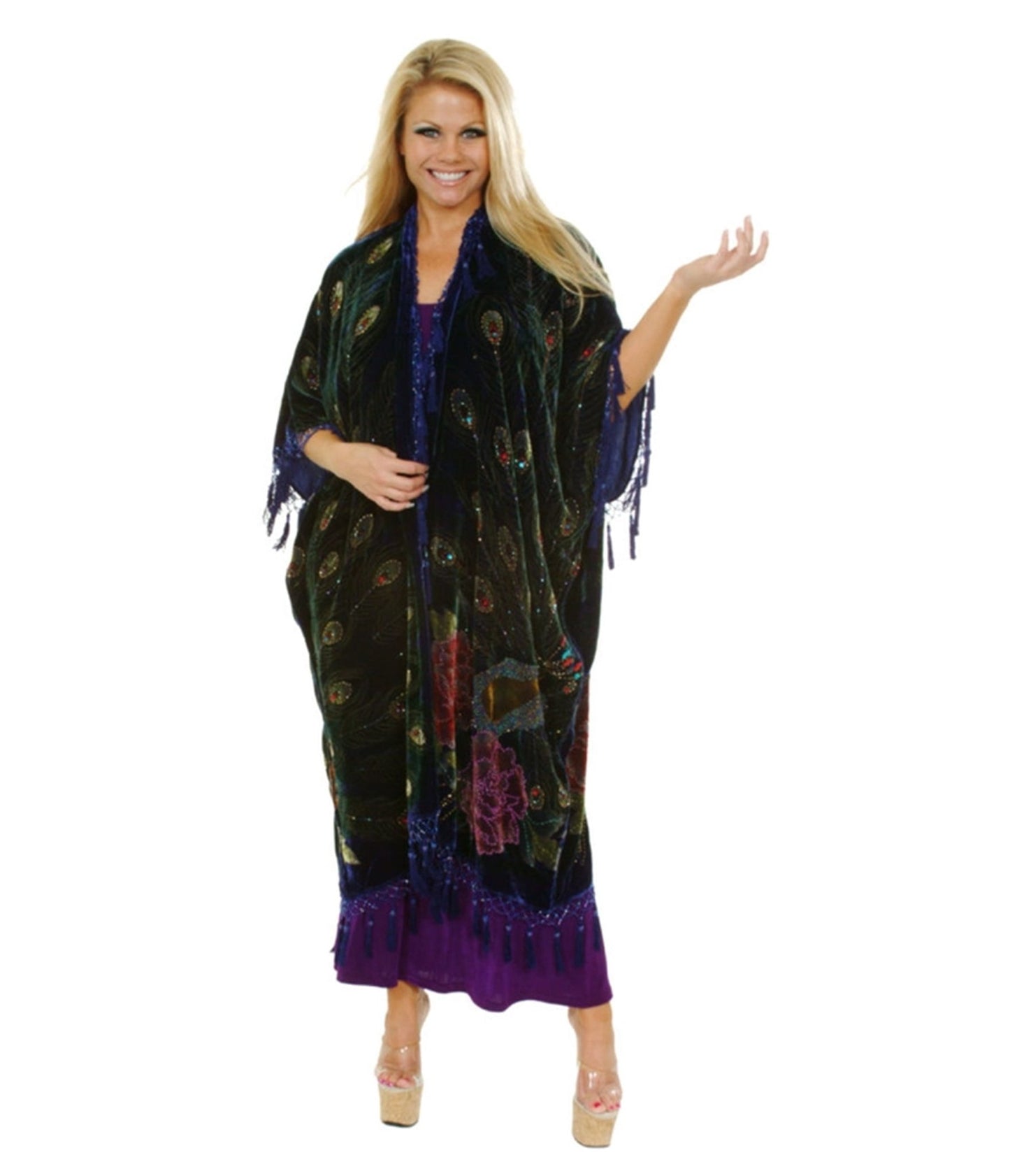 Western Fashion Black Peacock Caftan - Unique Vintage - Womens, ACCESSORIES, FLAPPER