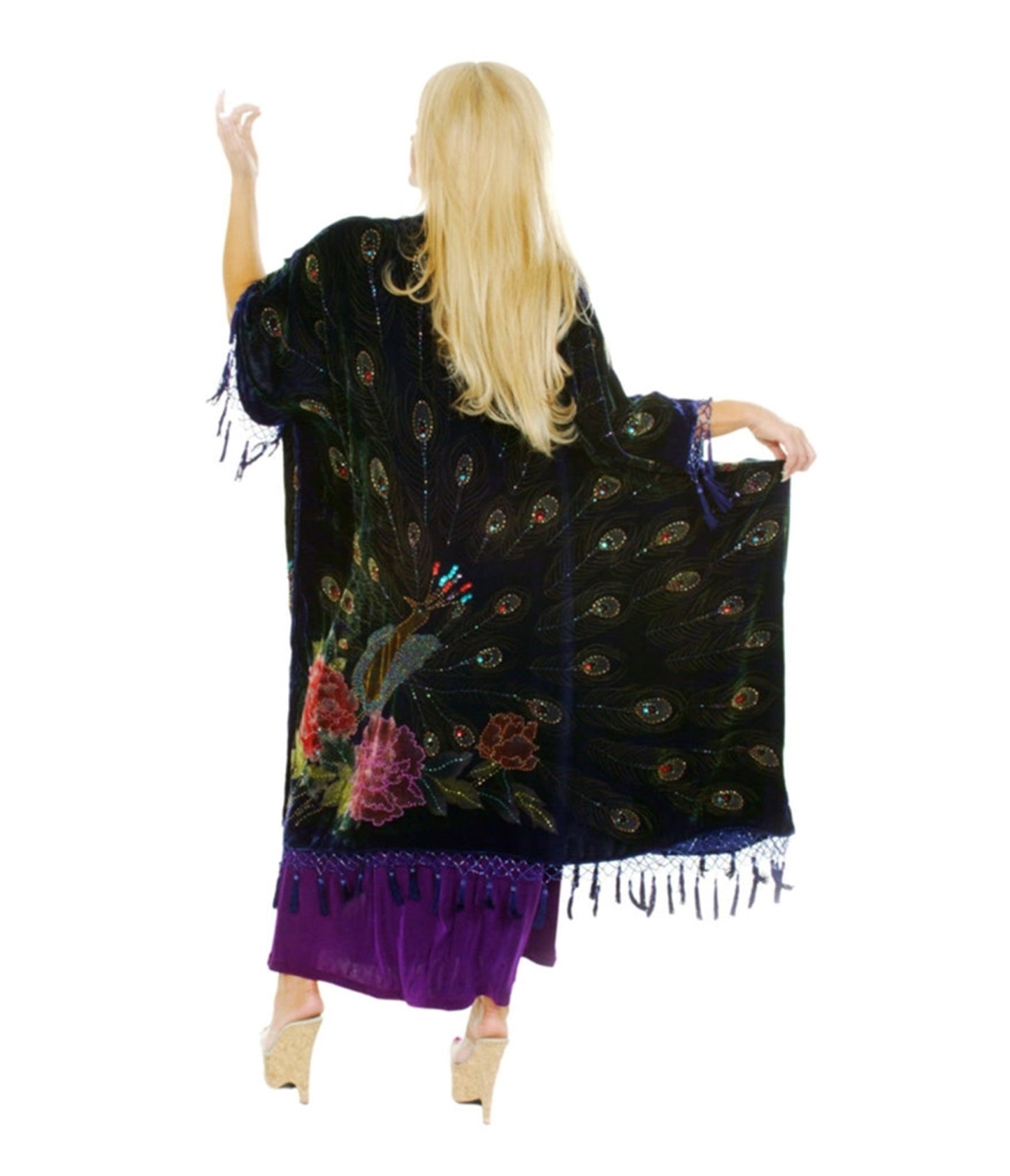 Western Fashion Black Peacock Caftan - Unique Vintage - Womens, ACCESSORIES, FLAPPER