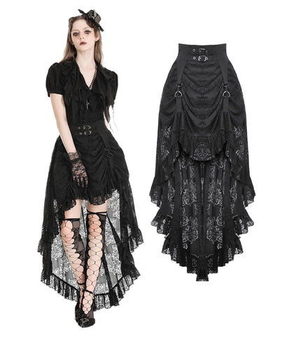 Western Fashion Gothic Princess Black Lace Hi Low Skirt - Unique Vintage - Womens, BOTTOMS, SKIRTS