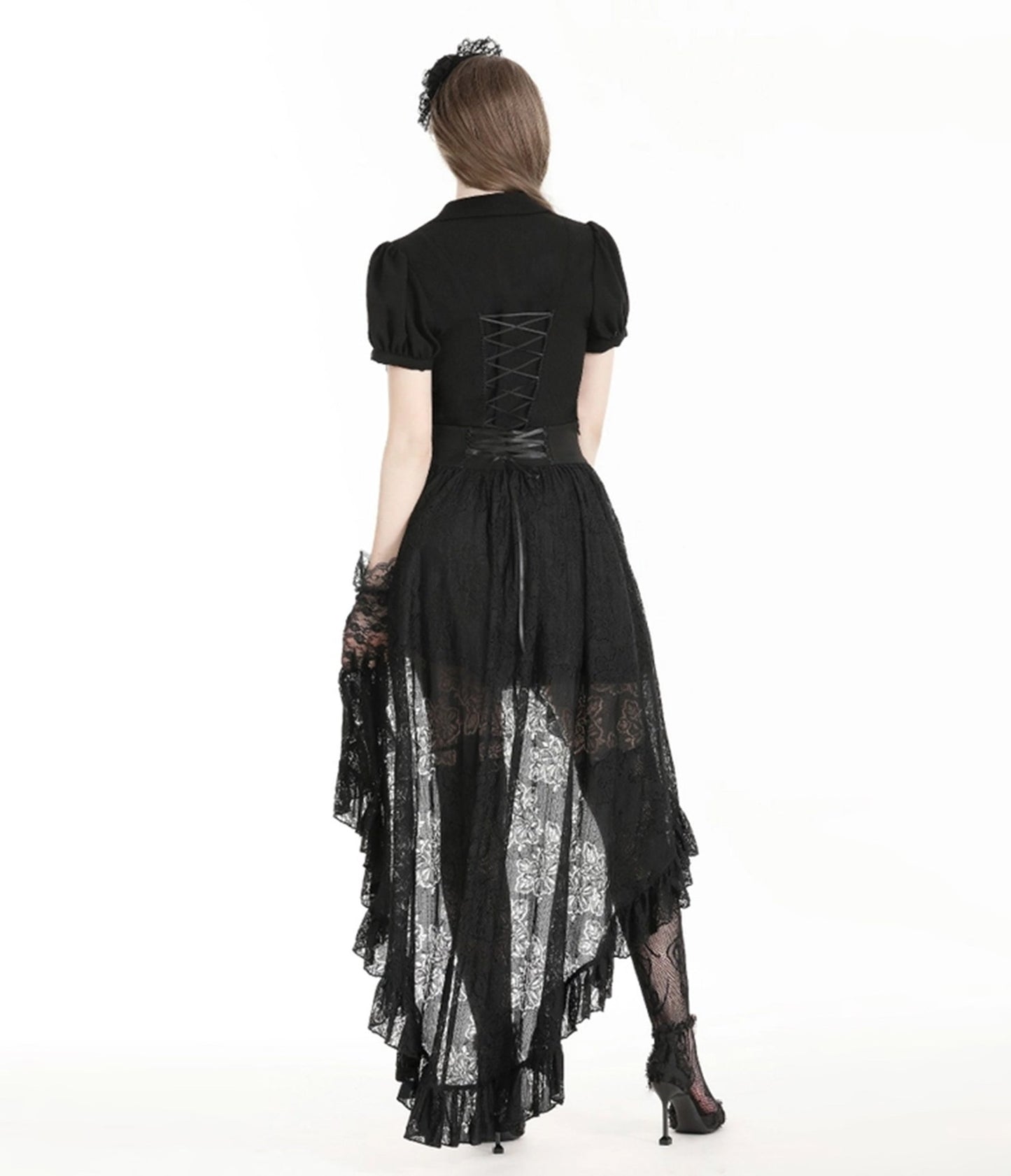 Western Fashion Gothic Princess Black Lace Hi Low Skirt - Unique Vintage - Womens, BOTTOMS, SKIRTS