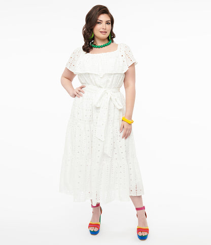 White Eyelet Midi Dress - Unique Vintage - Womens, DRESSES, MIDI