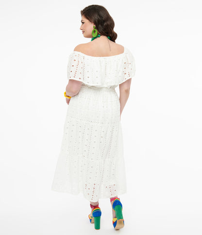 White Eyelet Midi Dress - Unique Vintage - Womens, DRESSES, MIDI