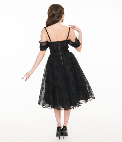 Witchwood Bags Black Spiderweb Octavia Party Dress - Unique Vintage - Womens, HALLOWEEN, DRESSES