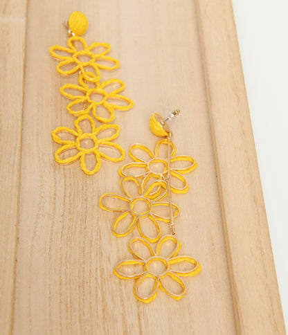 Yellow Triple Flower Drop Earrings - Unique Vintage - Womens, ACCESSORIES, JEWELRY