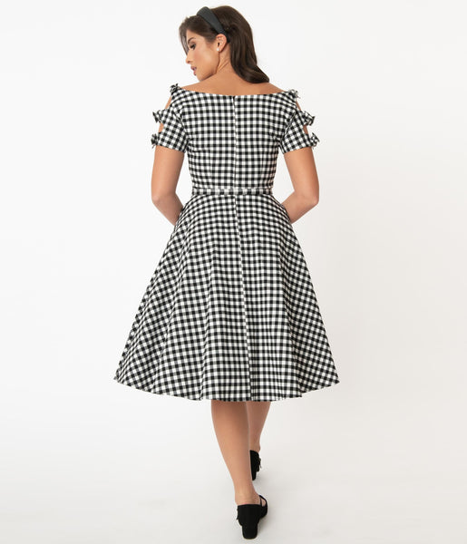 Unique Vintage 1960s Black & White Gingham Selma Swing Dress