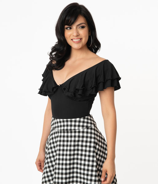 Unique Vintage Black Ruffled Lotte Top