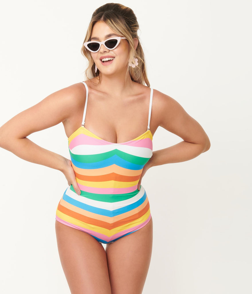 Unique Vintage Pride Rainbow Stripes Barbara One Piece Swimsuit