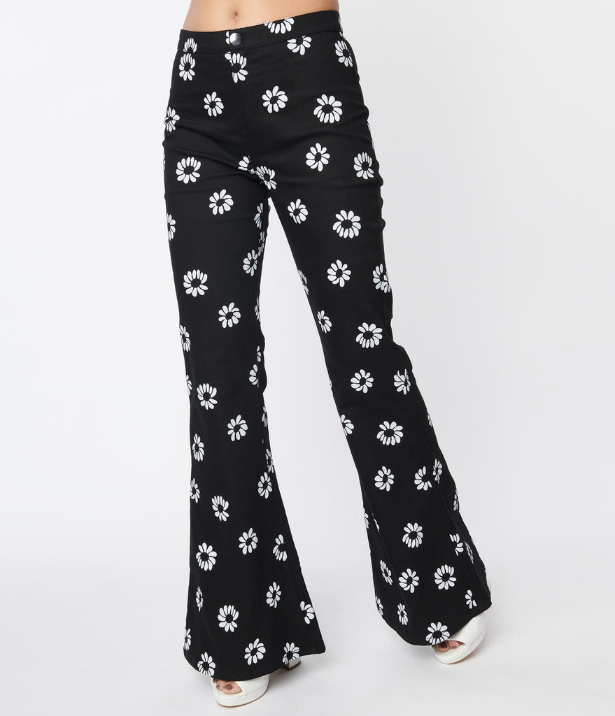 Smak Parlour Black & White Floral Print Into The Groove Flare Jeans