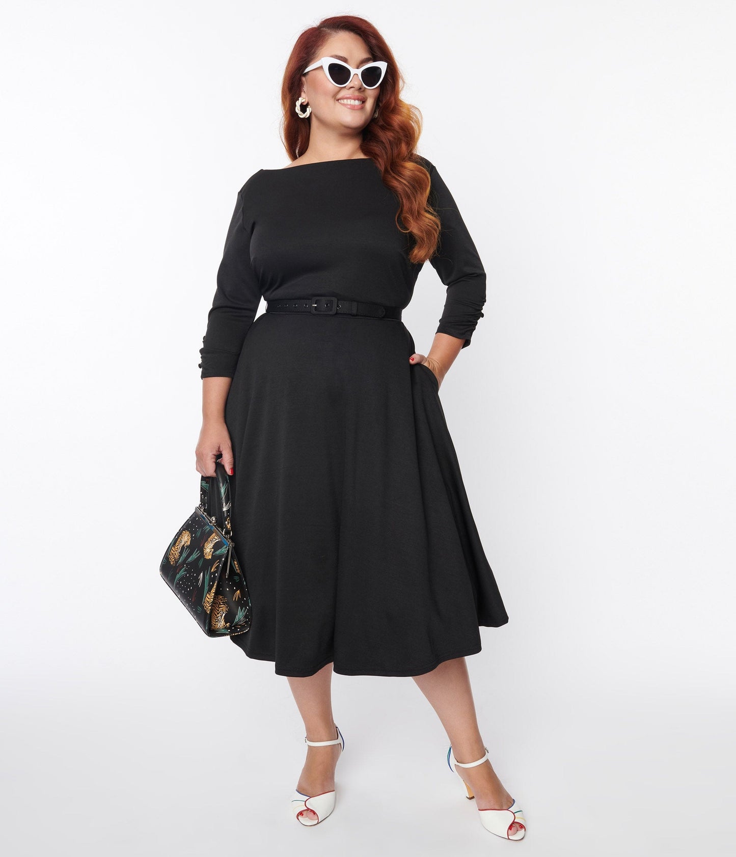 Unique Vintage Plus Size Black Knit Devon Swing Dress