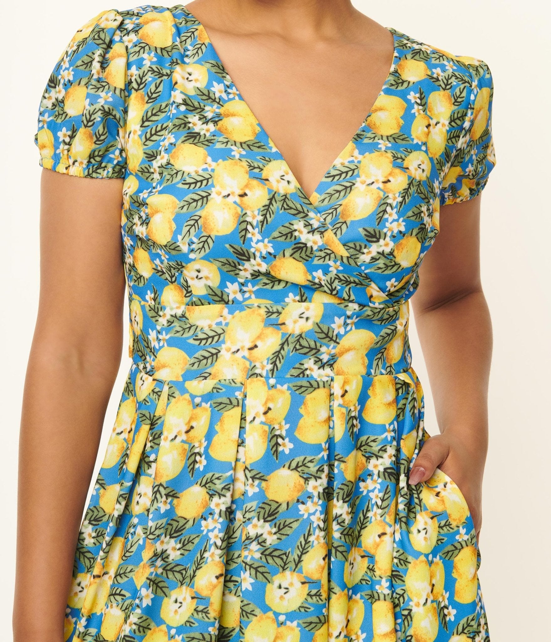 1950s Blue & Lemon Print Swing Dress – Unique Vintage