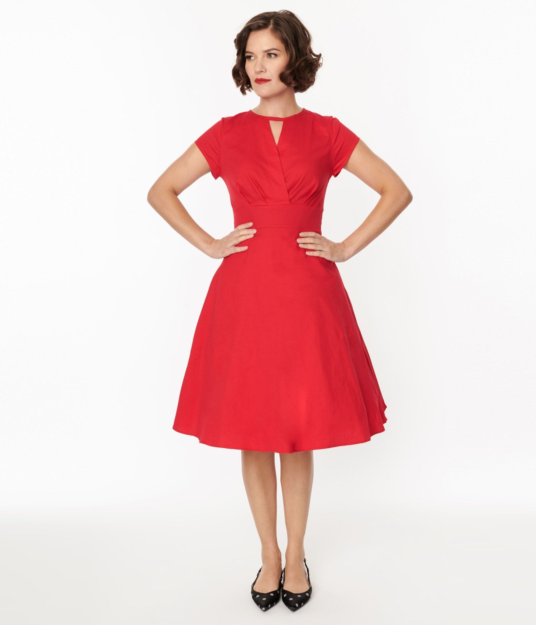 1950s Style Red Cotton Swing Dress – Unique Vintage