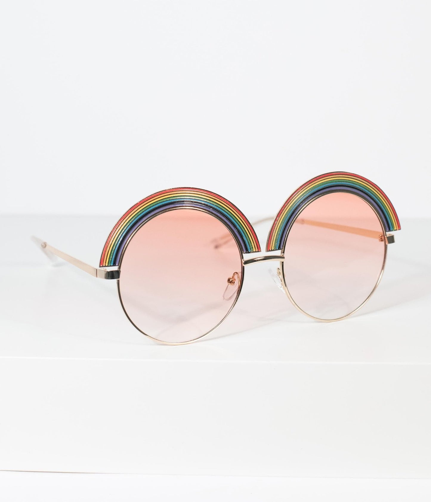 1970s Golden Rainbow Rounded Sunglasses - Unique Vintage - Womens, ACCESSORIES, SUNGLASSES