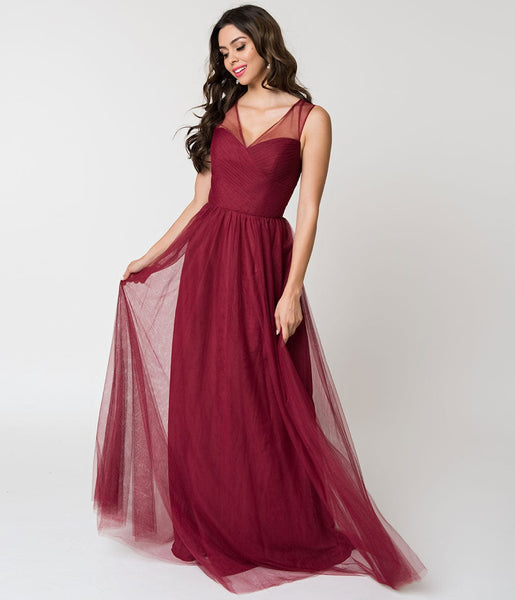 Deep Red Mesh Wrapped Sweetheart Neckline Long Dress Unique Vintage