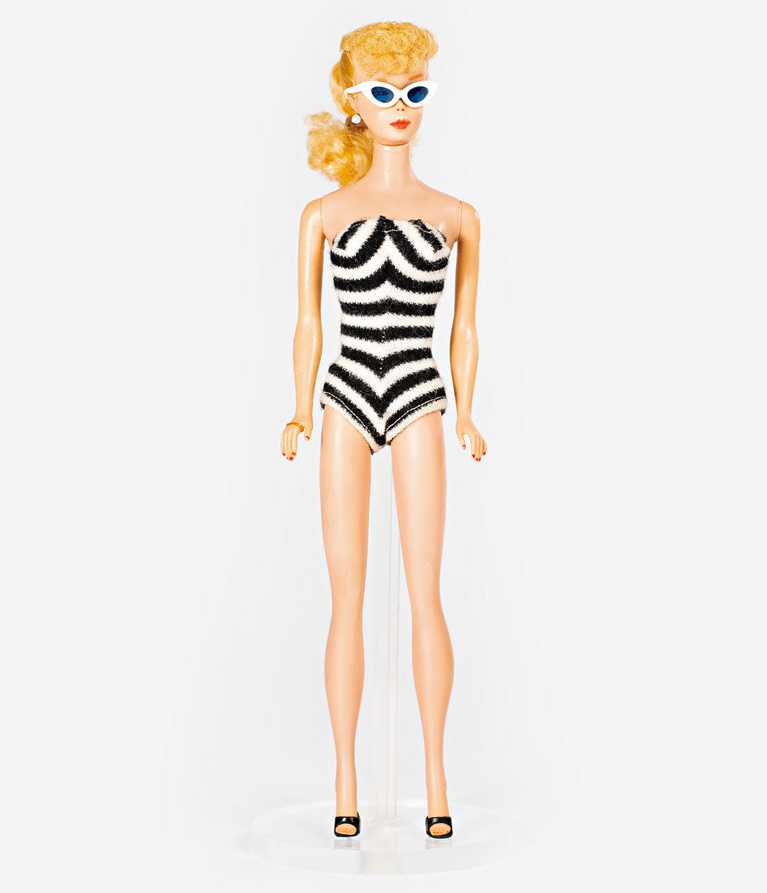 Barbie™ x Unique Vintage Black & White Chevron Stripe One Piece Bathing Suit