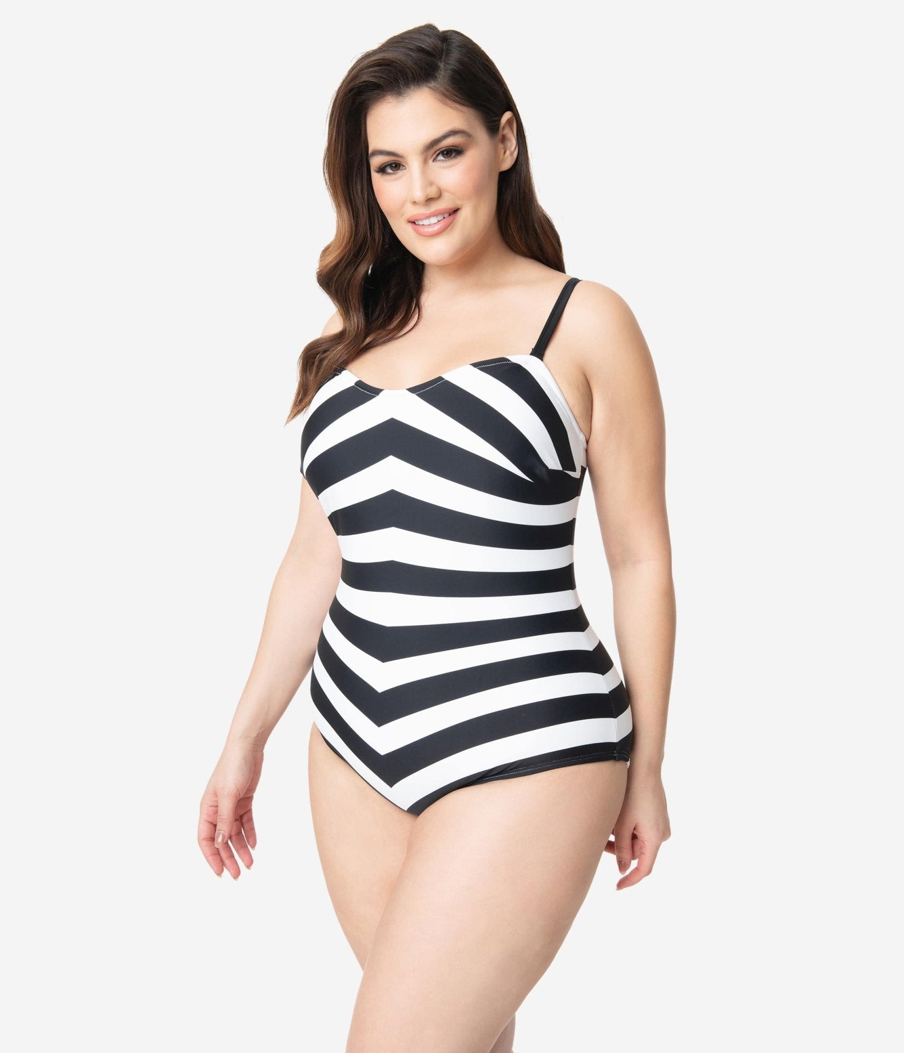 Swim Suit , Cute One-piece Swimsuit, Black White Retro Bathing Suit, Plus  Size Swimwear Cheeky Swimsuits for Women, Modest Checkered Pattern 