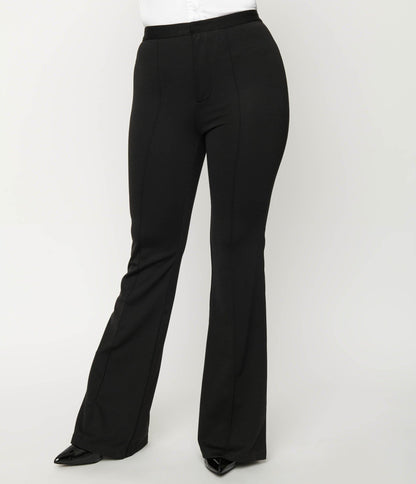 Black Front Pleat Flare Pants - Unique Vintage - Womens, BOTTOMS, PANTS