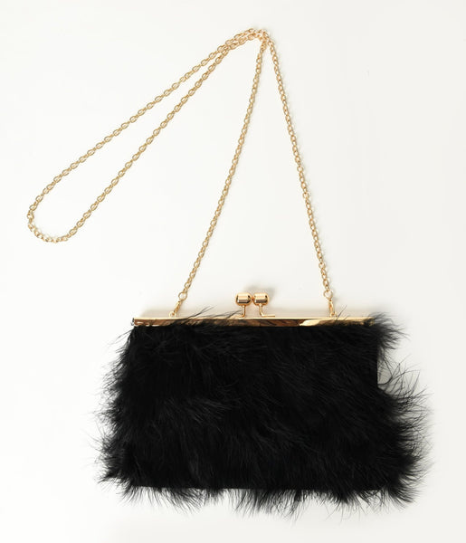 Retro & Vintage Black Fur Clutch Bag | Unique Vintage