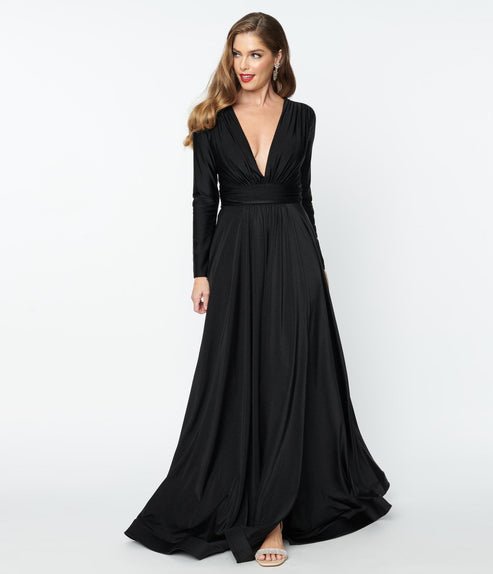 Black Long Sleeve Sophisticated Goddess Gown – Unique Vintage