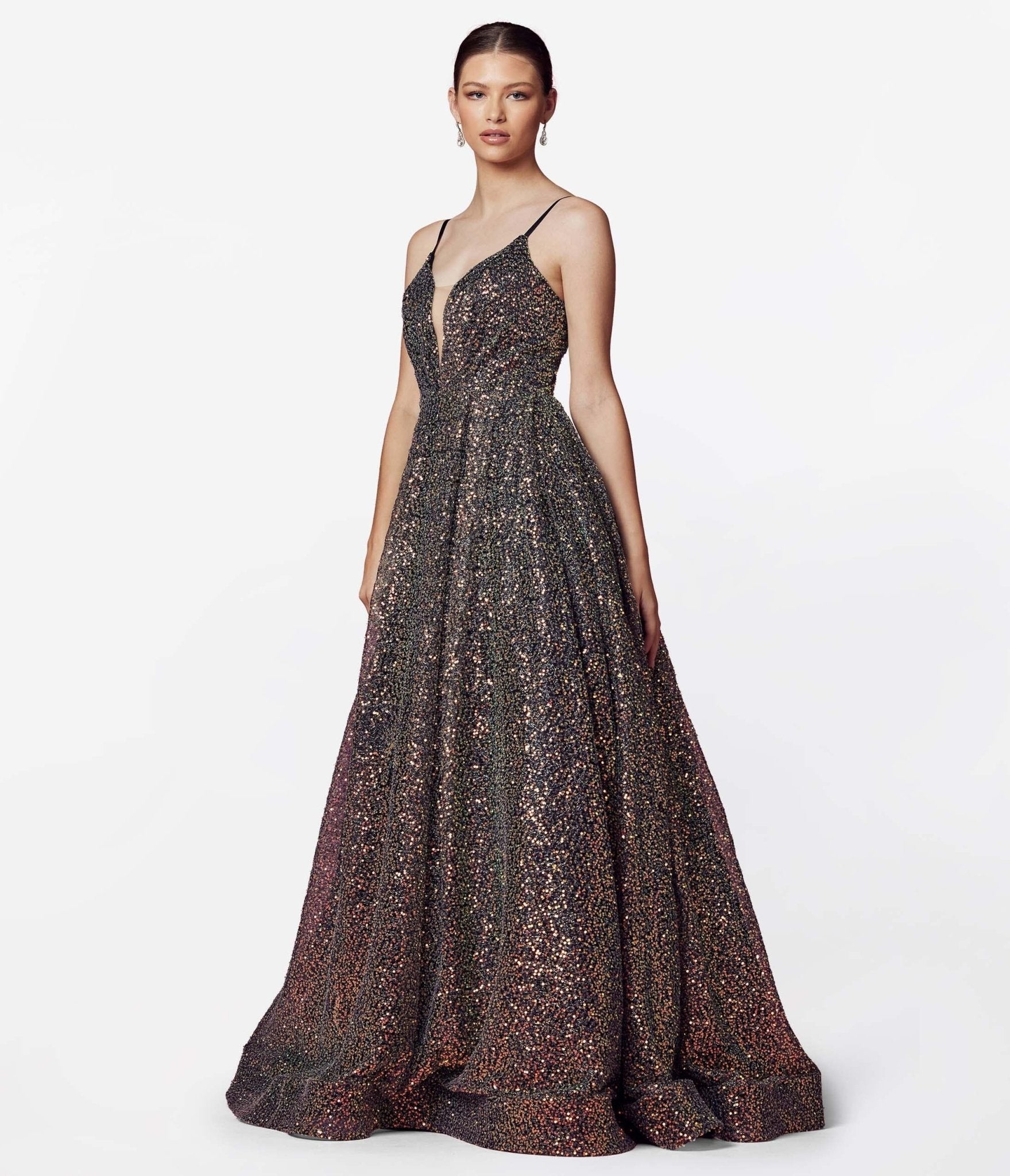 Black Multi Iridescent Sequin Prom Gown Unique Vintage