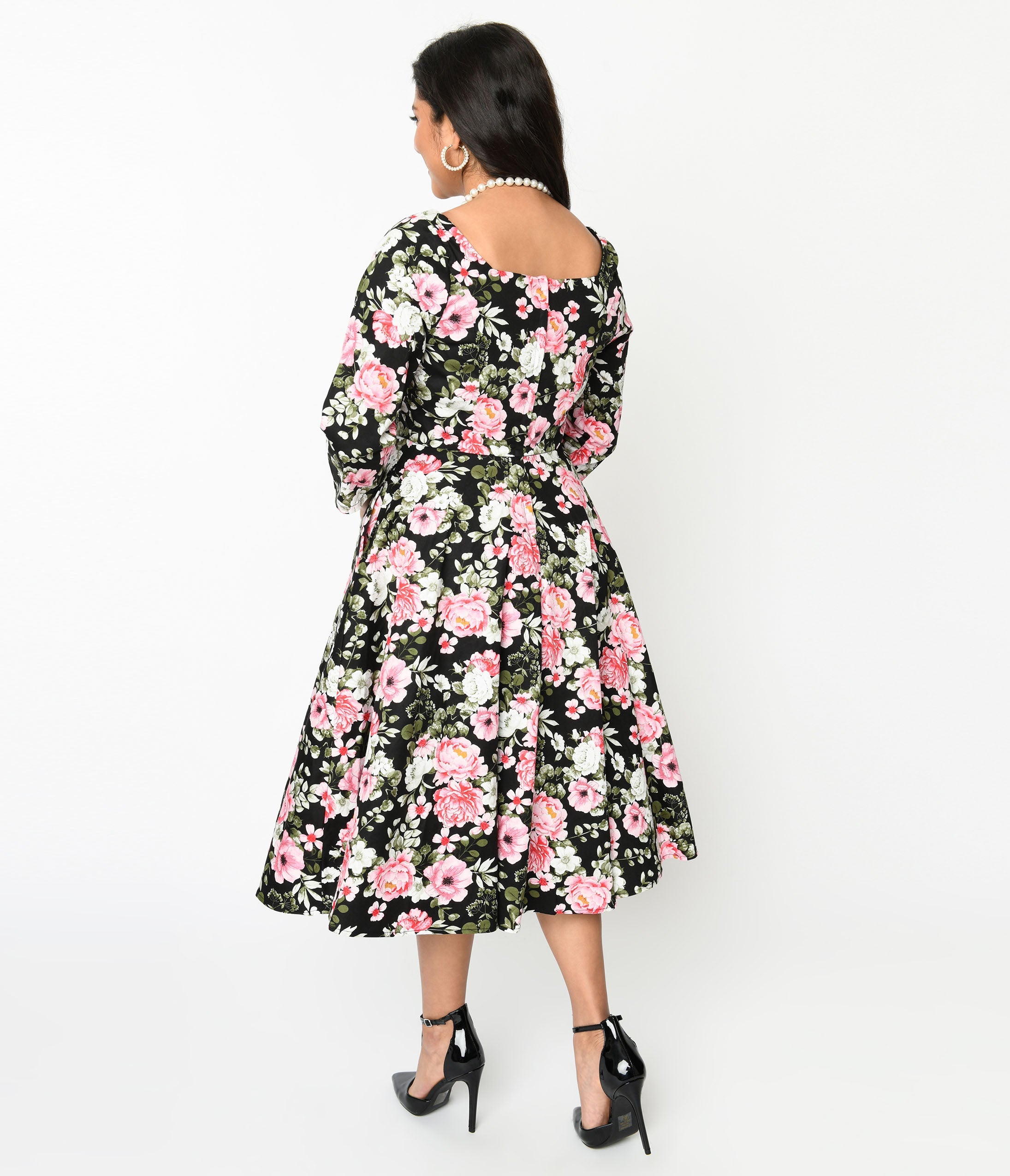 Black Pink Bloom Swing Dress – Unique Vintage