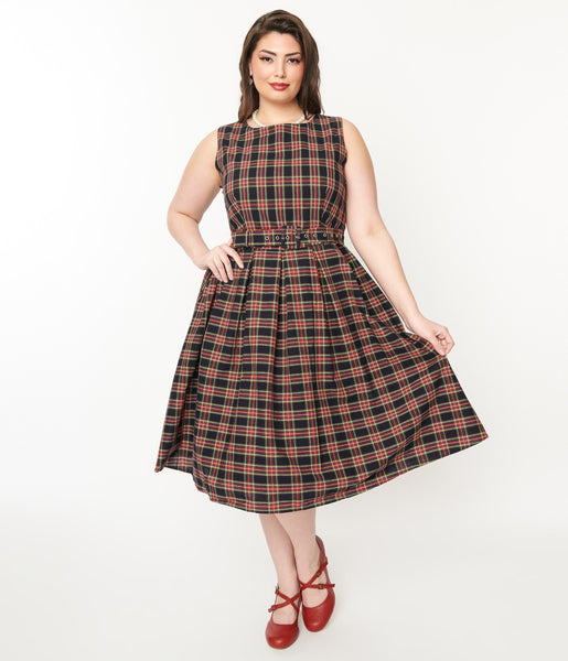 Dolly & Dotty Black & Red Plaid Annie Swing Dress – Unique Vintage