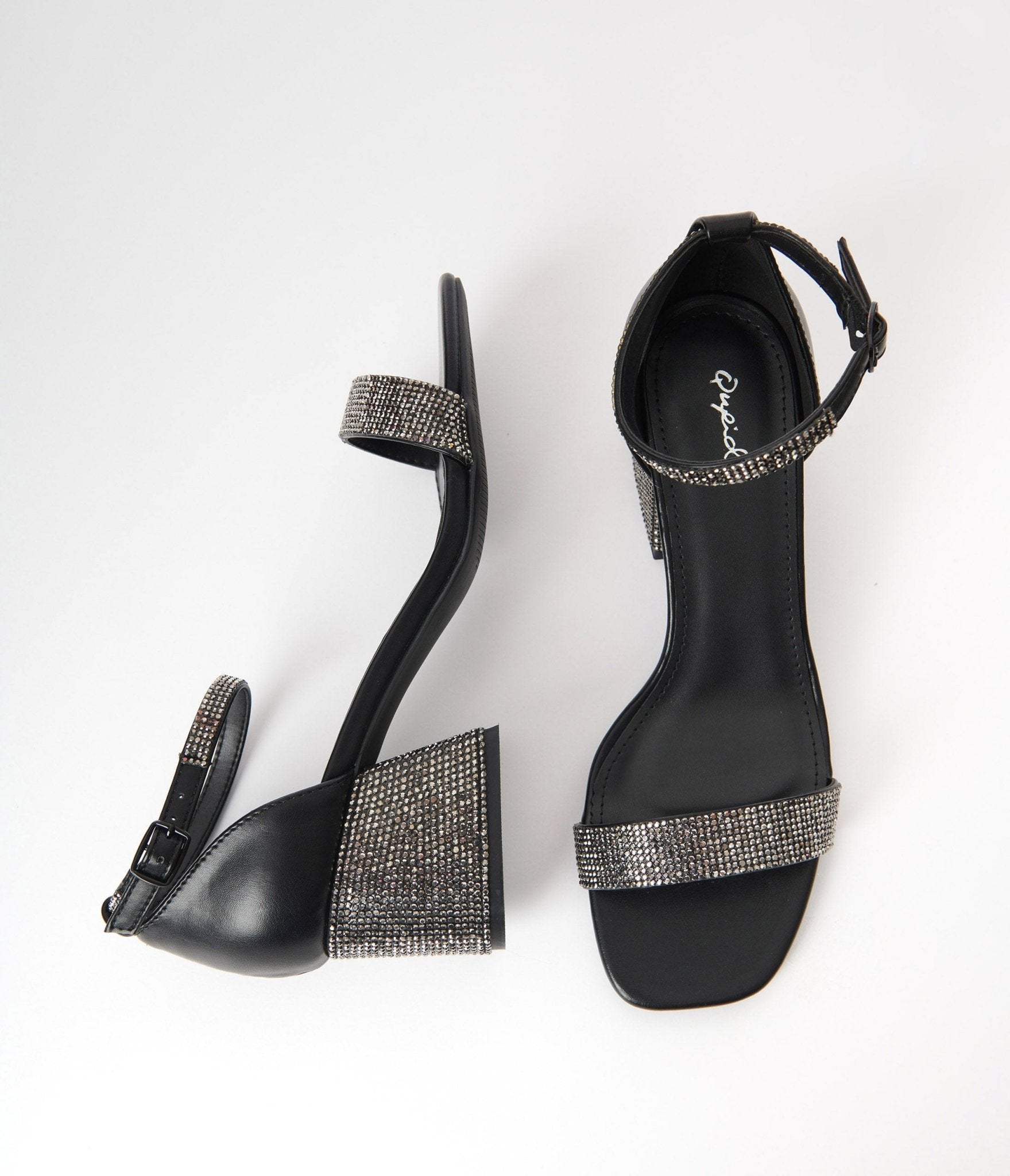 Black rhinestone block discount heels