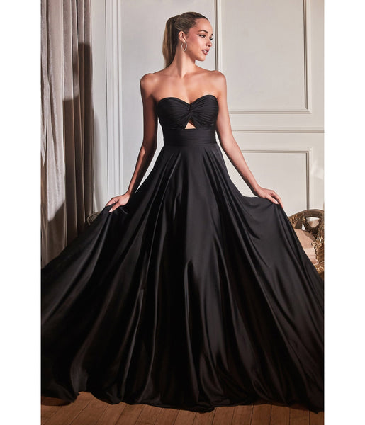 Cinderella Divine Black Satin Strapless Keyhole Evening Gown – Unique ...