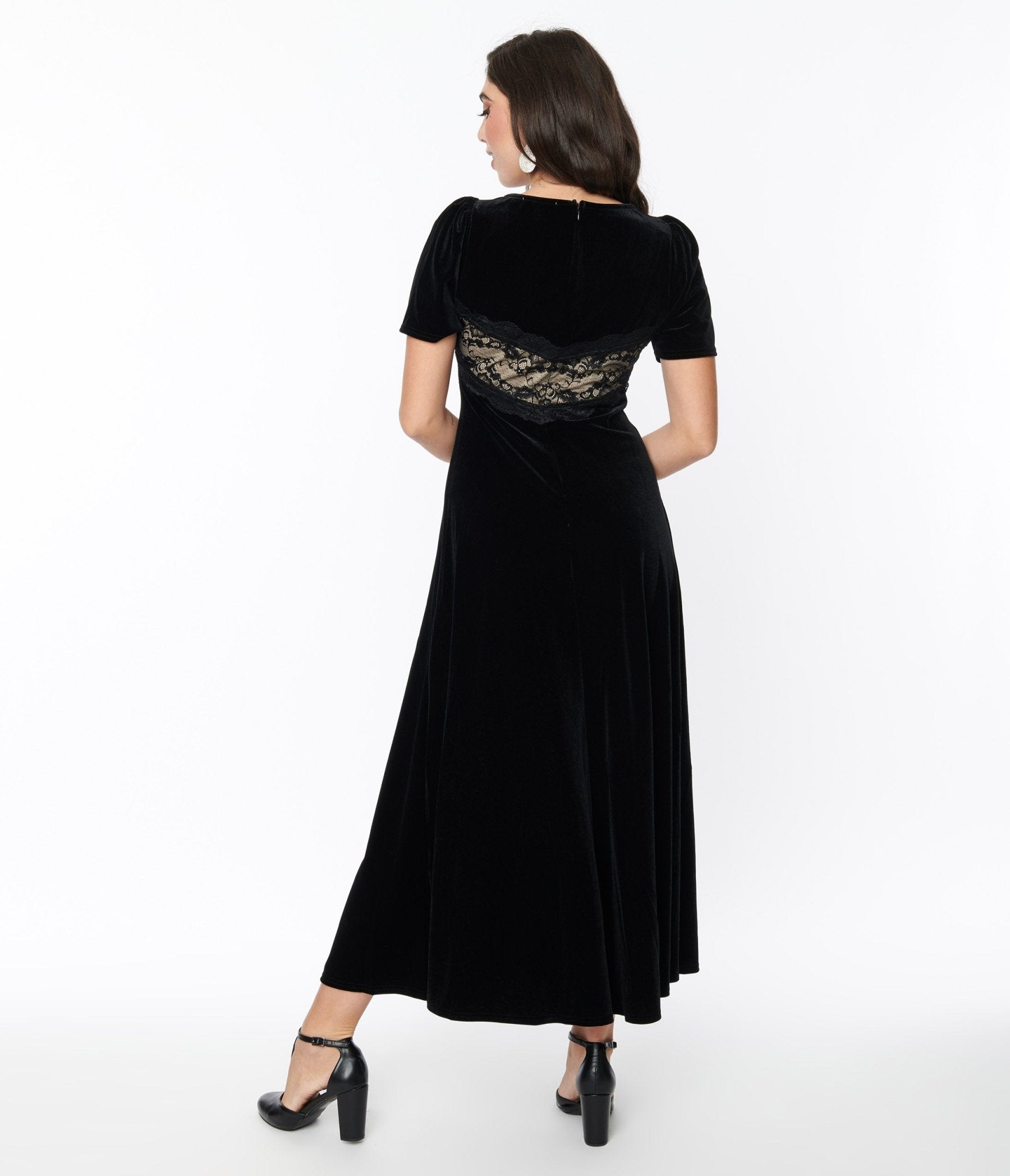 Black Velvet Cream Lace Maxi Dress Unique Vintage