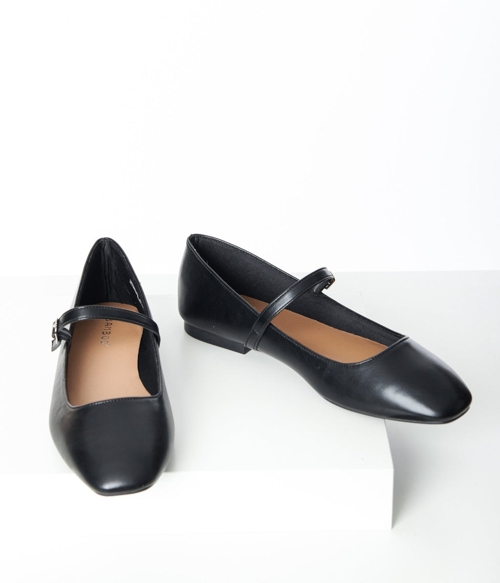 Black Leatherette Mary Jane Flats – Unique Vintage